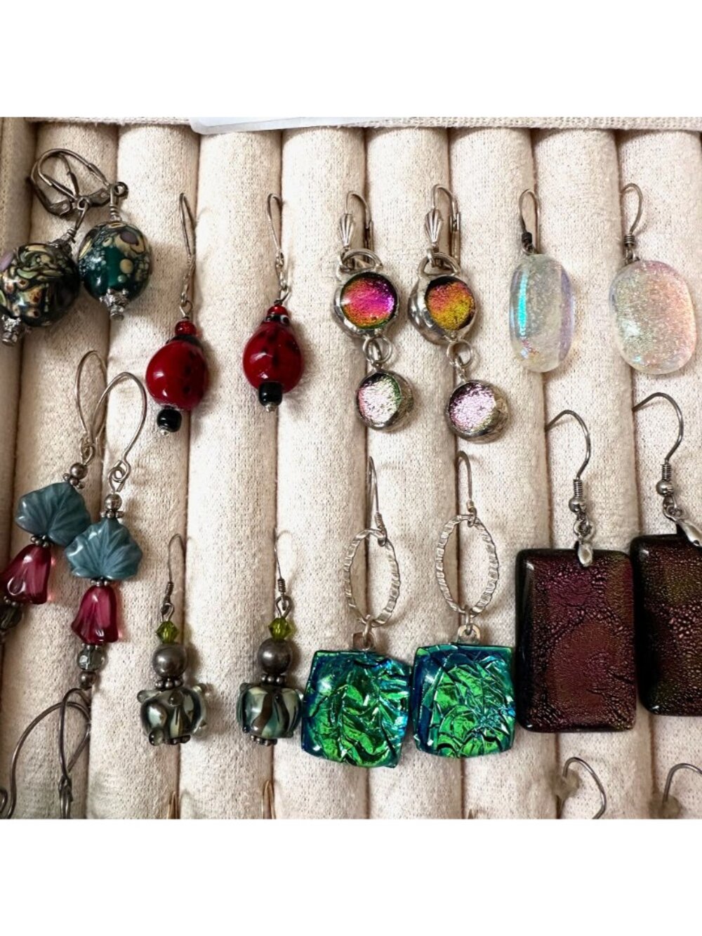 Jewelry Lot Art Dichroic Glass Pierced Earrings Sterling Silver Mixed Metals - Picture 2 of 8